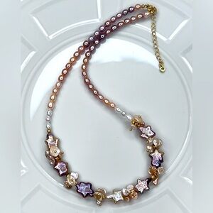 🤩🤩🤩 Handmade Freshwater Ombre Metallic Keshi Star 🌟 Baroque Pearl Necklace